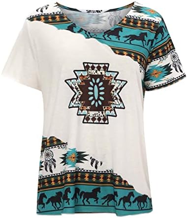 חולצת טי מערבית וינטג 'לנשים, סיבתיות פרה בצבע בלוק בלוק קיץ שרוול קצר חולצת טריקו צווארון V