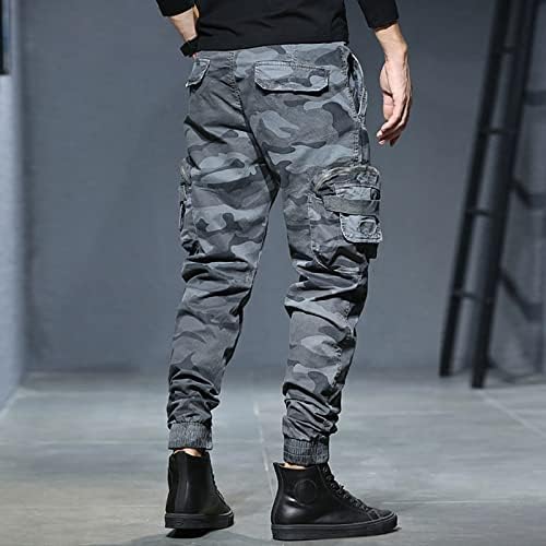 מכנסי טרנינג של Douhen Mens Cargo מכנסיים מגברים כותנה בתוספת כיס גודל מכנסי מותניים אלסטיים