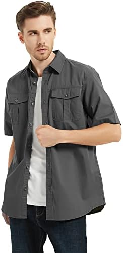 חולצות מזדמנים לגברים מכופתרות חולצת עבודה שרוול קצר בגדי עבודה נושמים