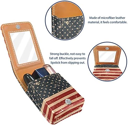 מיני שפתון מקרה עם מראה עבור ארנק, פטריוטית אמריקאי דגל גראנג ' רקע נייד מקרה מחזיק ארגון