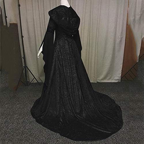 צפוטים שמלת וינטג ' לנשים, רטרו שמלת תחפושת רנסנס מימי הביניים קוספליי מעל שמלה שרוול חצוצרה חלוק מכשפה עם ברדס