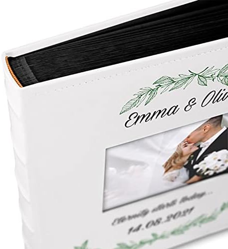 אלבום תמונות לזוגות-כריכה לבנה עם מסגרת תמונה והדפס מסוגנן-60 עמודים שחורים למילוי-עד 240 תמונות בגודל מרובה-לחתונה-להורים-זיתים