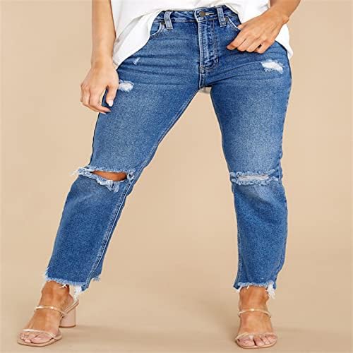 ישר רגל ג 'ינס לנשים מזדמן רופף אמצע מותן קרסול-אורך למשוך על ג' ינס 2023 טרנדי