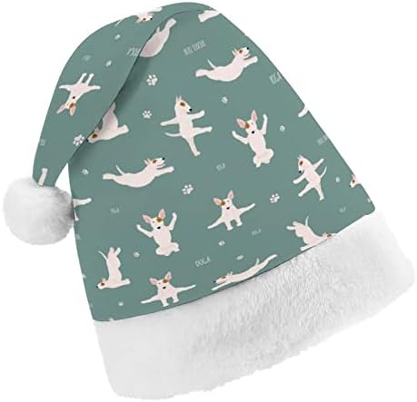 יוגה כלבים תנוחות ותרגילים בול טרייר חג המולד כובעי סנטה כובע עבור חג המולד חג משפחה מודפס