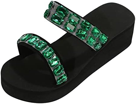 סנדלים לנשים אופנת קיץ עבה טריז סנדל יהלום החלקה על נעלי בית סנדלי פלטפורמת חוף נוחה