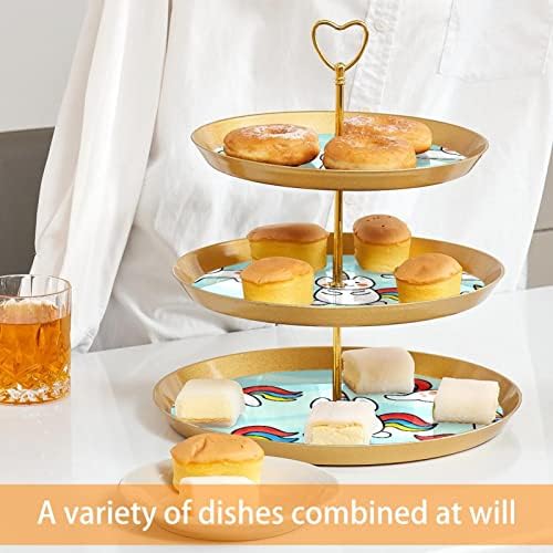 Lyetny 3 קינוח קינוח עוגת עוגת קאפקווי עוגת זהב עמדת מסיבת תה, חתונה ויום הולדת, כחול חתול חד קרן