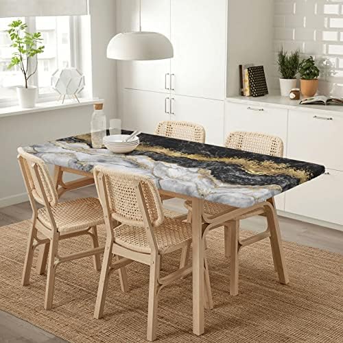 שולחן שולחן Ruzoap מצויד בד שולחן לשולחן מלבן 5 רגל שחור זהב לבן כסף זהב שיש כיסוי שולחן אלסטי למסיבות