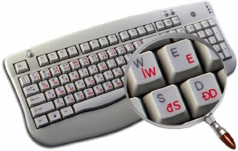 פולני מקלדת מדבקות עם אדום אותיות על שקוף רקע לשולחן עבודה, מחשב נייד ומחברת