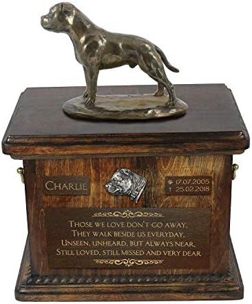 אנגלית סטאפורדשייר טרייר, כד עבור כלב אפר זיכרון עם פסל, לחיות מחמד של שם וציטוט-ארטדוג אישית