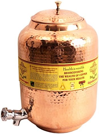 הודי אמנות וילה בעבודת יד טהור נחושת מים סיר טנק מטקה 5.5 ליטר, 6 זכוכית כוס כוס