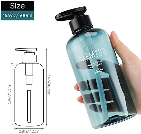 בקבוקי שמפו סגביופי עם משאבה, בקבוק מקלחת ריק למילוי חוזר 16 אונקיות, 3 מארז 500 מיליליטר פלסטיק לשימוש