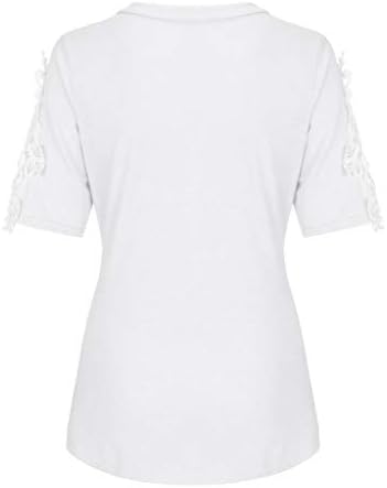 נשים של מתגנדר חולצה תחרה סרוגה קצר שרוול צווארון טיז קיץ מזדמן מוצק צבע חולצה בסיסית טוניקת חולצות
