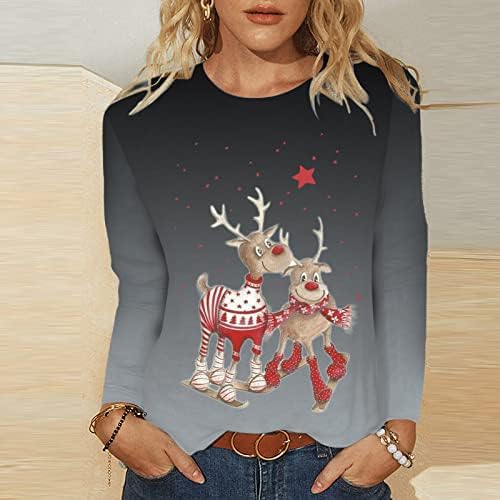 חולצות חג שמח לנשים שרוול ארוך מצחיק עץ חג המולד גרפי חג חג חג המולד שלג מתנה להודיה מתנה סתיו