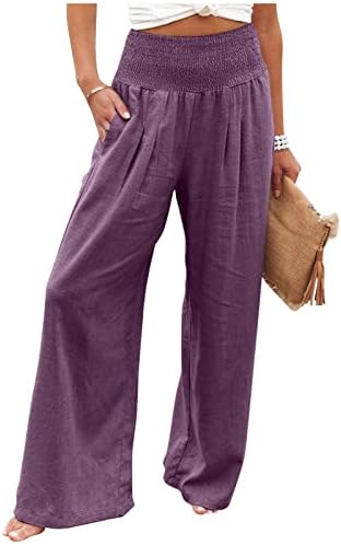 מכנסי יולדות eopuing לנשים כותנה פשתן טרקלין זורם עבודה מכנסיים קיץ בוהו מותניים גבוהים חופשת חוף רחבה רחבה