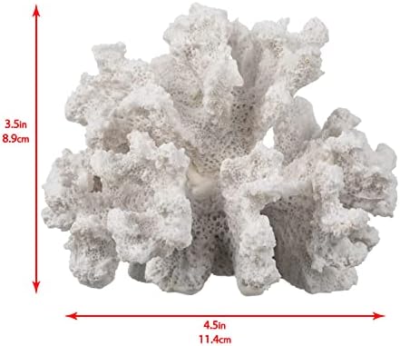 אלמוג ים דקורטיבי - אלמוג בינוני לבן - 3.5in T x 4.5in w x 4in d - עיצוב שונית אלמוגים פו - עיצוב