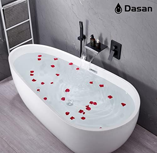 משודרג קיר הר אמבטיה מילוי ברז עם כף יד מקלחת, דאסאן מודרני קיר רכוב אמבטיה ברז מט שחור גבוהה זרימת מפל אמבטיה