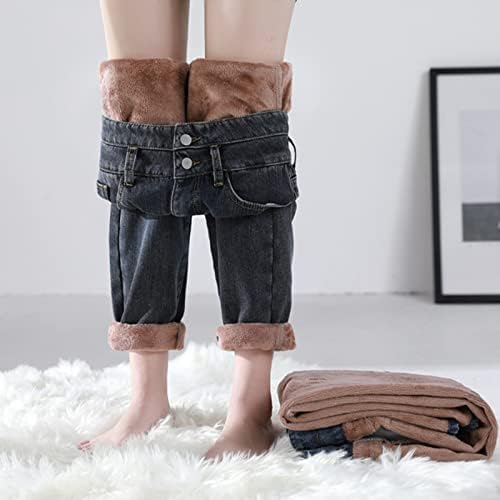 נשים של צמר מרופד ג 'ינס גבוהה מותן למתוח ג' ינס סקיני מכנסיים חורף חם רזה בכושר נמתח תרמית רך חותלות