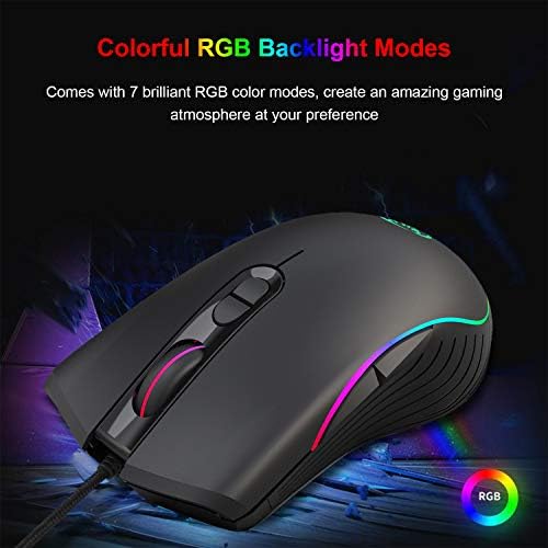 עכבר משחק קווי, 7 כפתורים לתכנות, עכבר משחק RGB ארגונומי עם 16.8 מיליון כרומה 7 תאורה אחורית למחשב, מחשב נייד
