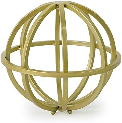 פיסול גיאומטרי של Dreameden, כדור מתכת דקורטיבי מזהב מבטא עיצוב בית מודרני לשולחן סלון מדף שולחן, 6.3 אינץ '