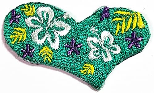 קליינפלוס 2 יחידות. מיני ירוק לב אלוהה הוואי שקיעה הוואי היביסקוס פרחי תיקוני מדבקת אמנויות תלבושות חולצה