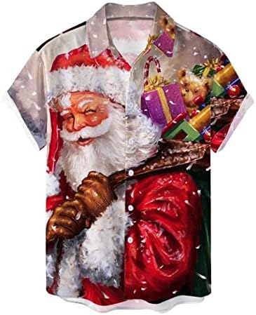 כפתור חולצה הוואי של הגברים כפתור רופף בכושר חג המולד מודפס שרוול קצר חולצה לחולצה לחג המולד חולצות חג המולד
