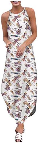 איקה נשים שמלת מידי פרחוני הדפסת קיץ ללא שרוולים ארוך טוניקת שמלה בתוספת גודל טנק שמלות ים-5