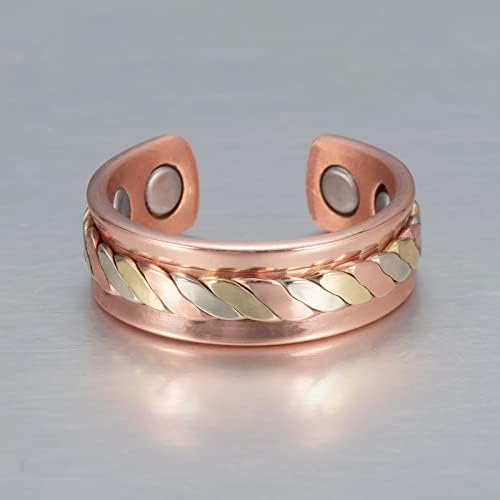 צמיד טבעת טבעת וטבעת טריקולור טריקולור לנשים או גברים, צמיד נחושת עם 8 מגנטים, 16.5 סמ, גודל מתכוונן, מתנה