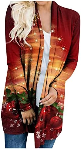 קוקוארה אופנה לנשים חג המולד קרדיגן חוצה את ההנעה של שרוול ארוך דפוס מצויר חמוד דפוס קדמי פתוח רזה מתאים