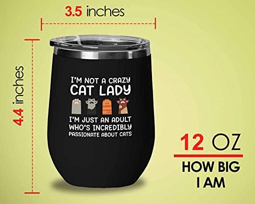 פלאירי לנד חתול ליידי שחור יין כוס 12 עוז-נלהב על חתולים-חתול מצחיק מתנות חתול אמא חתול סבתא כפה לחיות מחמד
