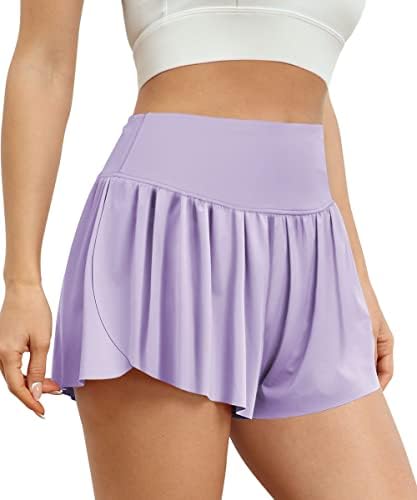 אוטומט נשים 2 ב 1 פרפר זורם מפעיל אימון אתלטי מכנסיים קצרים אופנתיים קיץ מזדמן מותן גבוה חצאיות טניס