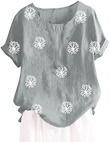 נשות קיץ כותנה פשתן חולצת חולצת פלוס חולצות גודל טרנדי הדפסת טוניקה שרוול קצר טוניקה טוניקה חולצות צוואר