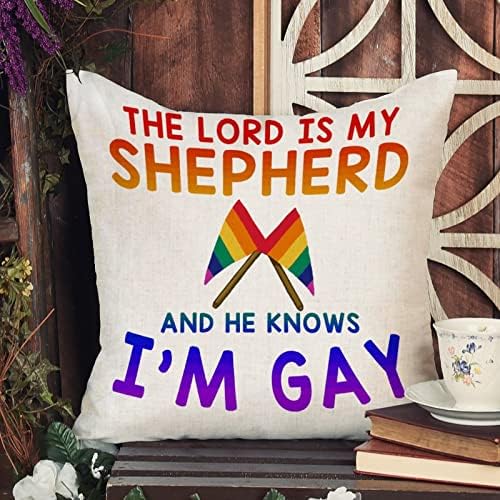לזרוק כיסוי כרית האדון הוא הרועה שלי והוא יודע שאני מארז כרית הומו להטבים הומוסקסואלים גאווה גאווה כרית
