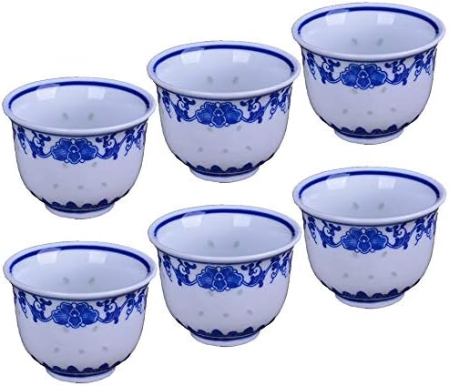 Woonsoon סיני בעבודת יד כוס תה קונגפו 80 מל, עצם סין כוסות תה כחול לבן סט של 6, ספלי תה קרמיקה ללא ידיות,