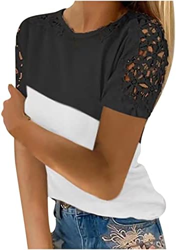חולצות מערביות לנשים 2023 חולצות טוניקה של שרוול קצר חלול מוצק.