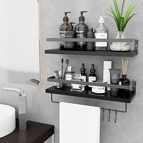 MZF עיצוב בית מדפים צפים, מדפי קיר עם בר/ווים, עיצוב קיר אמבטיה, מדפים צפים עץ לחדר אמבטיה/סלון/מטבח/חדר
