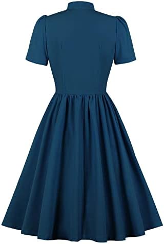 שמלות קוקטייל של נוקמופו פלוס גודל לנשים אופנה בריטית פונה למטה דפסת צווארון משובצת דפוס שרוול קצר