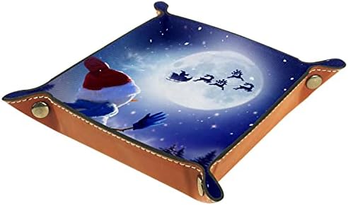 קופסאות אחסון של טאקמנג קטנות, איש שלג של חג מולד שמח סנטה סנטה, מארגן אחסון שולחן עבודה מגש עור