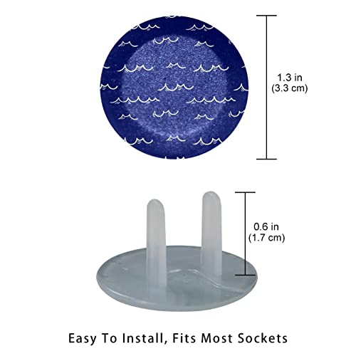 תקע יציאה מכסה 24 חבילות, מגן תקע כחול גל ימי, תקעים פלסטיים עגולים דו-שיניים לשקעי חשמל חשמליים,