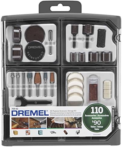 DREMEL 709-02 ערכת אביזר סיבובית של כל המטרה 110 חלקים-כוללת סיביות גילוף, תופי מלטש, אבני טחינה, דיסקי
