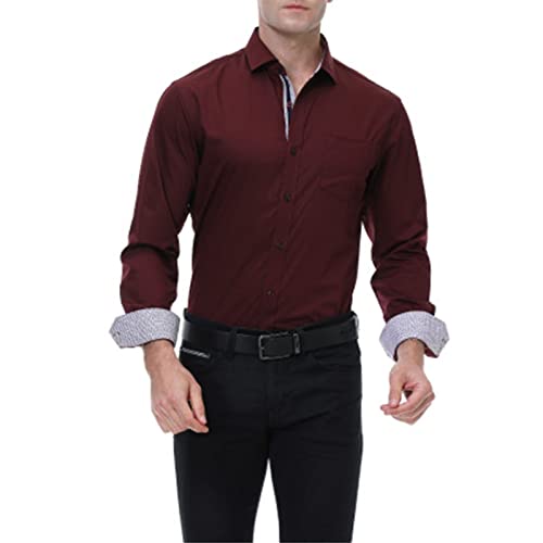 גברים מזדמנים קמטים חינם שמלת חולצה במבוק סיבי כפתור למטה חולצות מוצק רזה מתאים ארוך שרוול חולצות