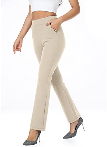 מכנסיים עם מותניים גבוהים של Agenlulu לנשים - 4 דרך נמתחת נוחה ללא לראות דרך מכנסי שמלת יוגה של Bootcut