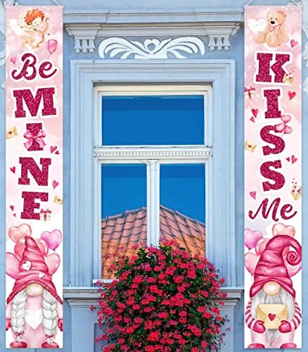 חג האהבה שמח שלט מרפסת באנר-גנום אספקת יום האהבה, צבעי מים ורוד להיות שלי נשיקה לי דלת דלת תלויה