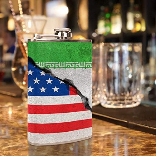 בקבוקון ליקר נירוסטה חסין דליפות עם משפך כיסוי עור 7.7 עוז בקבוק רעיון מתנה נהדר-דגל אמריקה האיראנית