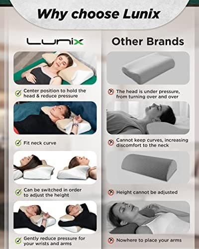 LUNIX LX2 כרית צוואר קצף זיכרון לשינה, 2 ב 1 כרית תמיכה צוואר הרחם מתאר לקלה על כאבי כתף צוואר, כריות אורטופדיות