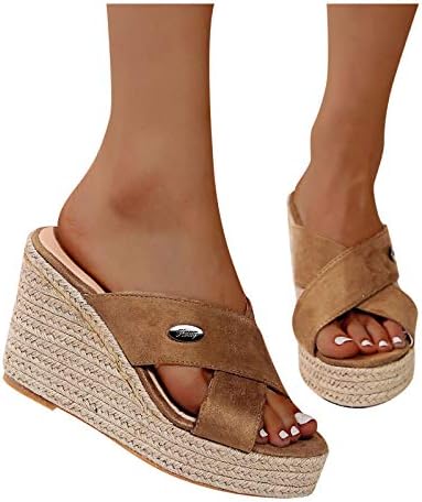 קיץ חוף כפכפים לנשים נשים של פשתן לארוג נעלי בית אופנה מזדמן מוצק צבע טריזי פלטפורמה להחליק על נעלי בוהן פתוח
