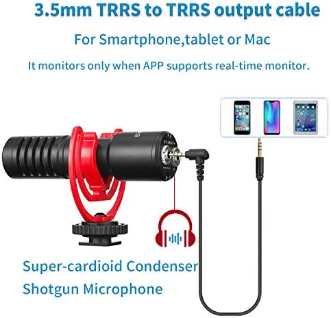 מיקרופון רובה ציד סופר-קרדיואיד בויא, מיקרופון Stereo על ידי MM1+ מיני עם Shockmount עבור iOS Android Smartphone