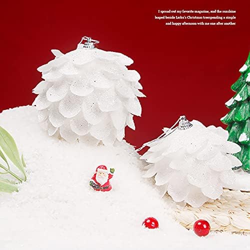 מתנות דקורטיביות מעודנות לחג המולד, קישוטים לבנים בכדור חג מולד, 6 יחידות כדורי עץ חג המולד נופפים