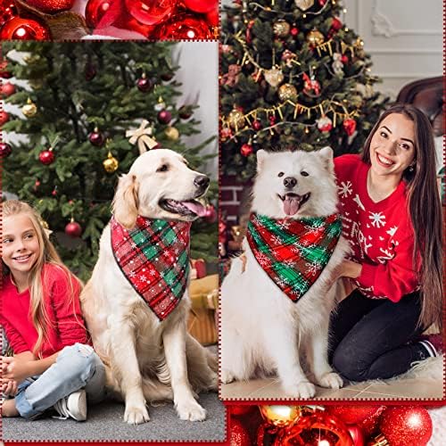 20 חבילות חג המולד כלב בנדנות משולש כלב צעיף קלאסי אדום באפלו משובץ פתית שלג כלב מטפחת גור ליקוק