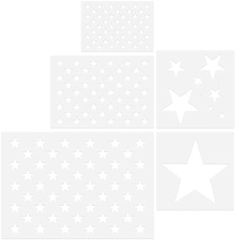 קינבום 5 יחידות כוכבים תבנית לציור, פלסטיק כוכב סטנסיל תבנית בגדלים שונים לשימוש חוזר אמריקאי עצמאות