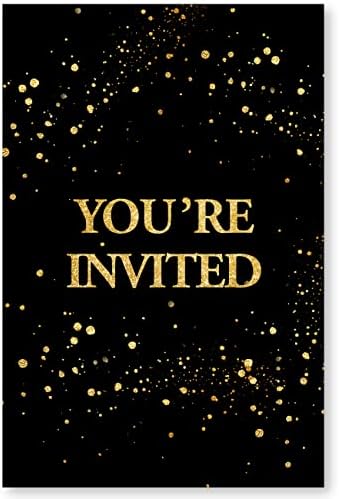 סכל זהב הפתעה הזמנות למסיבת יום הולדת עם מעטפות סט של 20 נצנצים זהב שחור זו מסיבת יום הולדת מפתיעה
